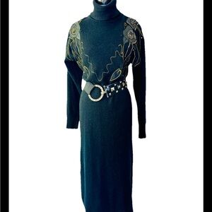 Vintage silk and angora 80’s dress with metallic appliqué and rhinestones